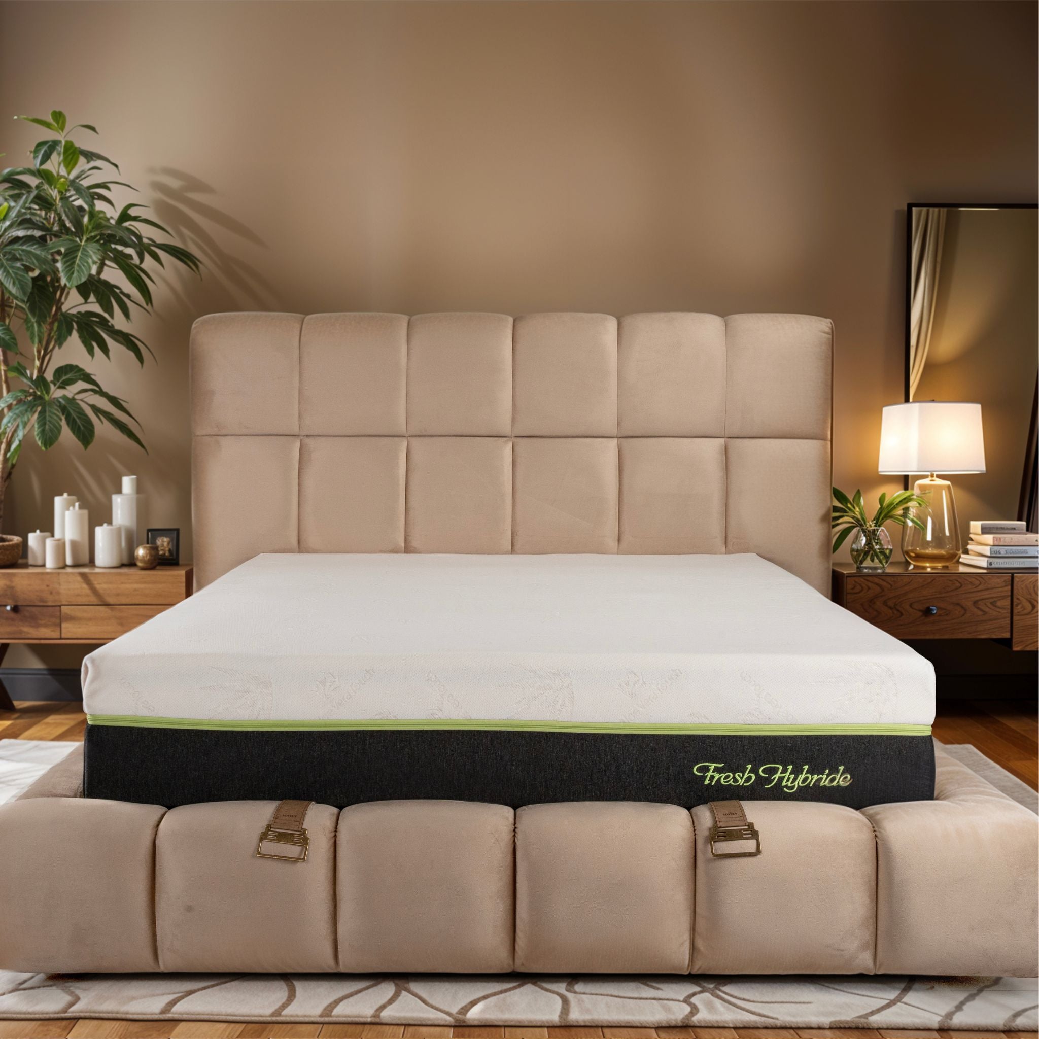 Matelas Fresh Hybride Aloe Vera Angels Mattress - Hybride 27 cm, Confort 5 Zones, Tissu Aloe Vera Lavable