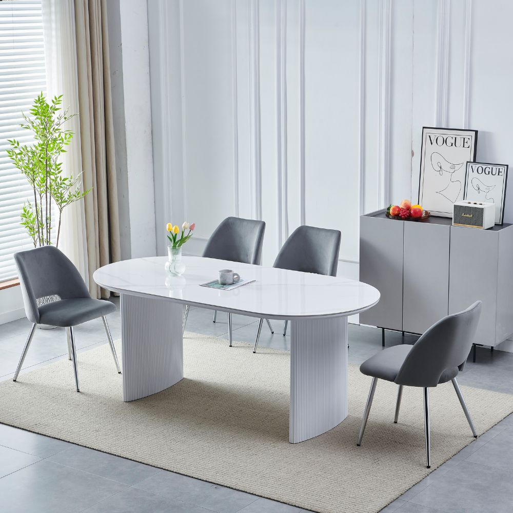 Table à Manger Joséphine – Plateau Céramique Blanc Anti-Rayure – 180 ou 200 cm