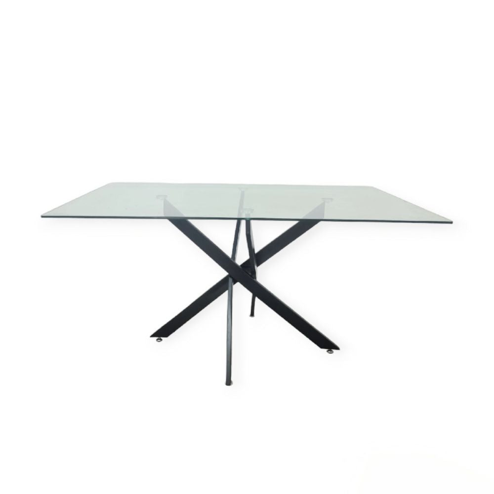 Table à Manger Olivia – Plateau en Verre – Pied Noir – 150 cm