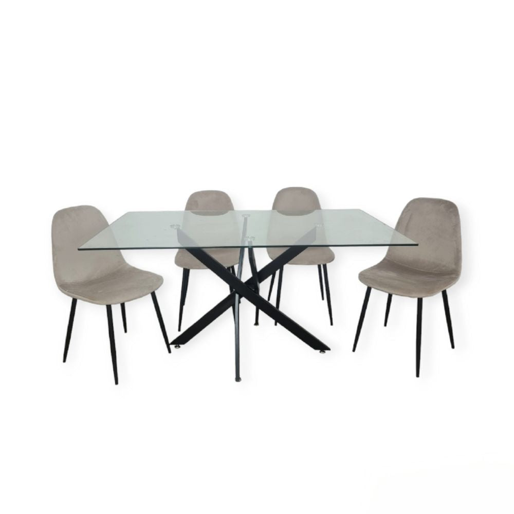 Table à Manger Olivia – Plateau en Verre – Pied Noir – 150 cm