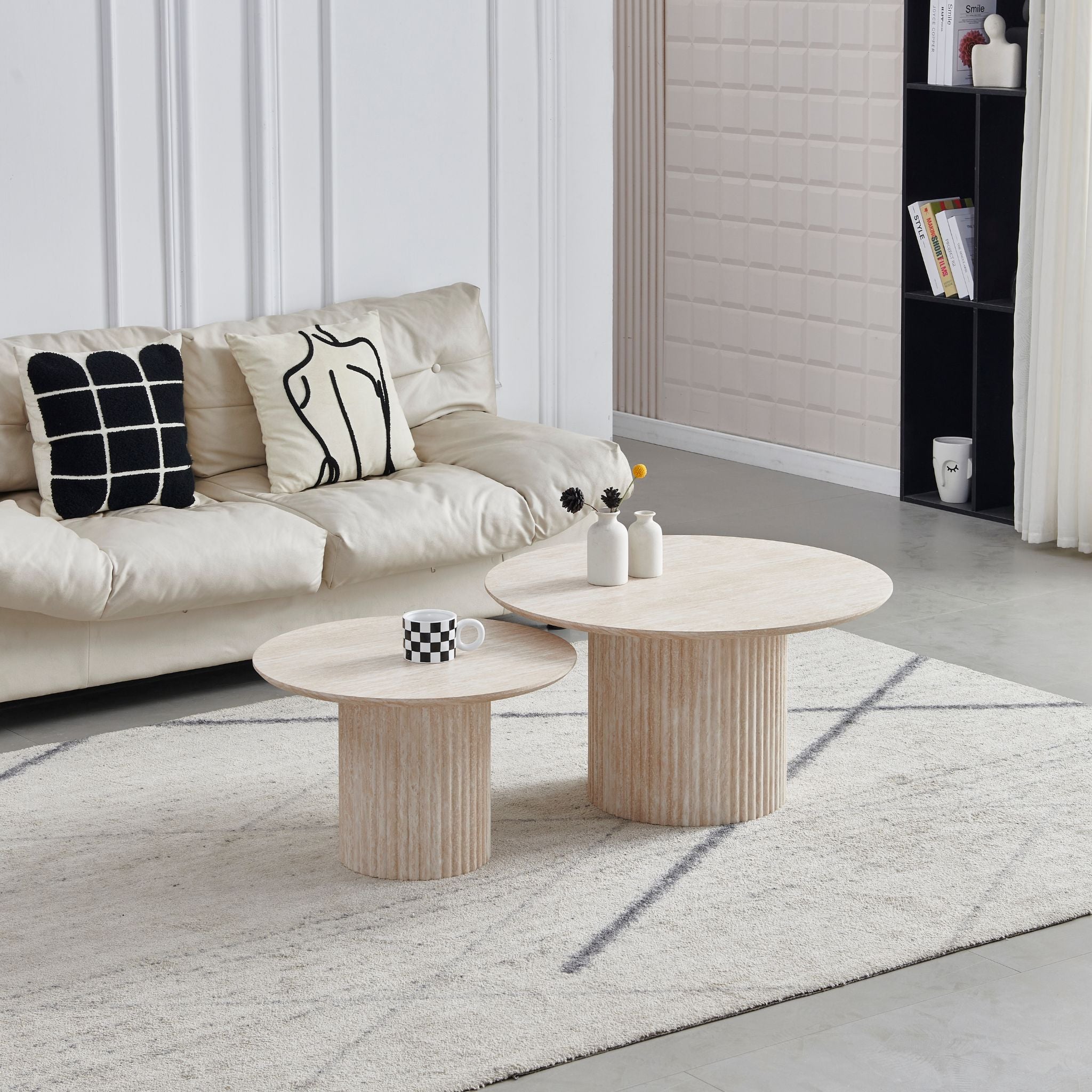 Table Basse Duo Gigogne Pila – Céramique Effet Travertin