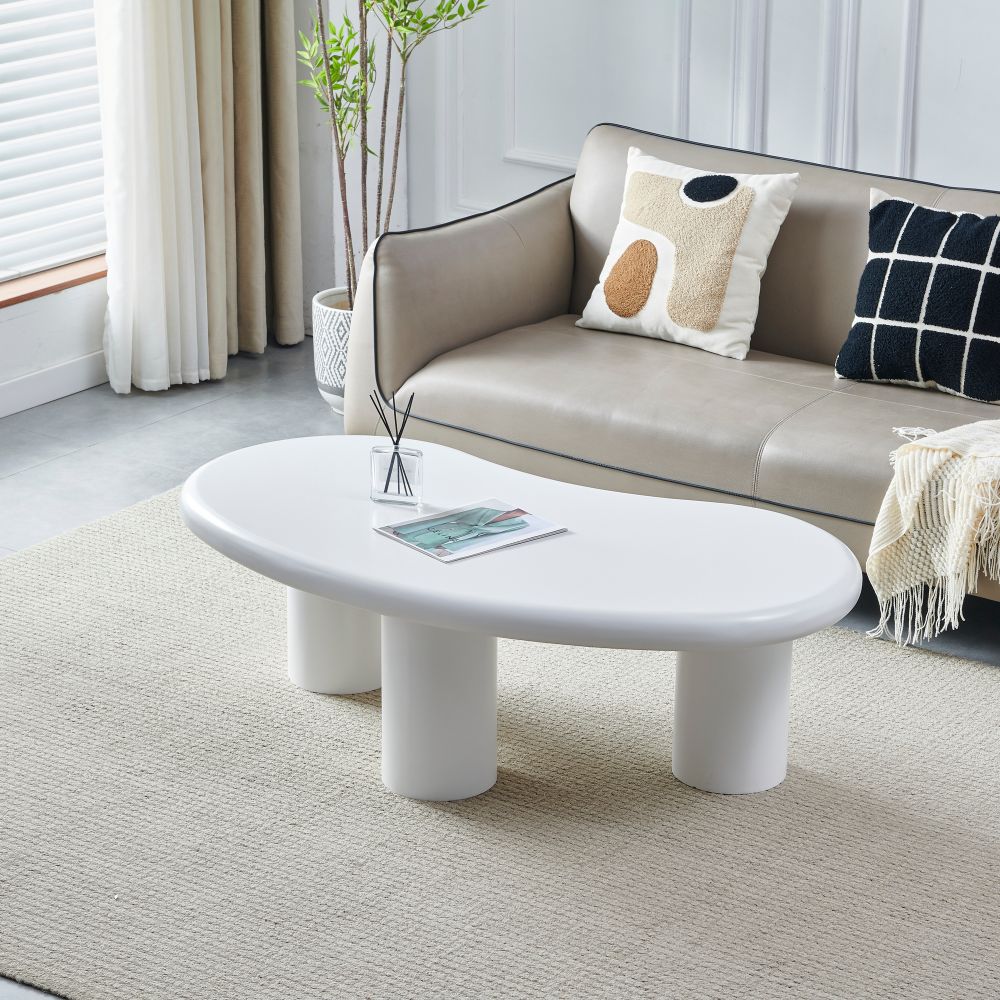 Table Basse Mykonos – Bois Laqué Blanc – 130x70x45 cm