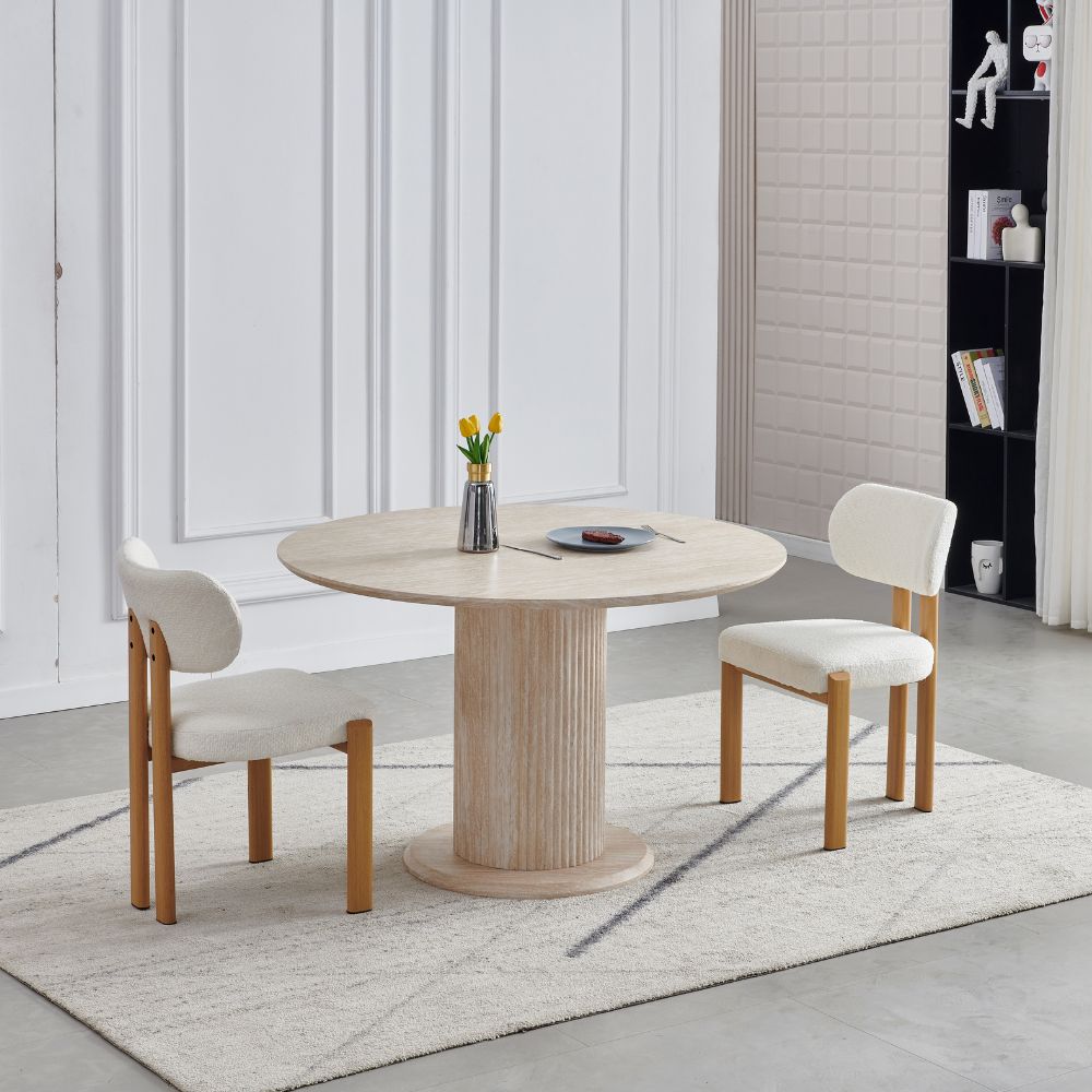 Table à Manger Axel – Ronde – Plateau Effet Travertin – Ø100 ou Ø120 cm