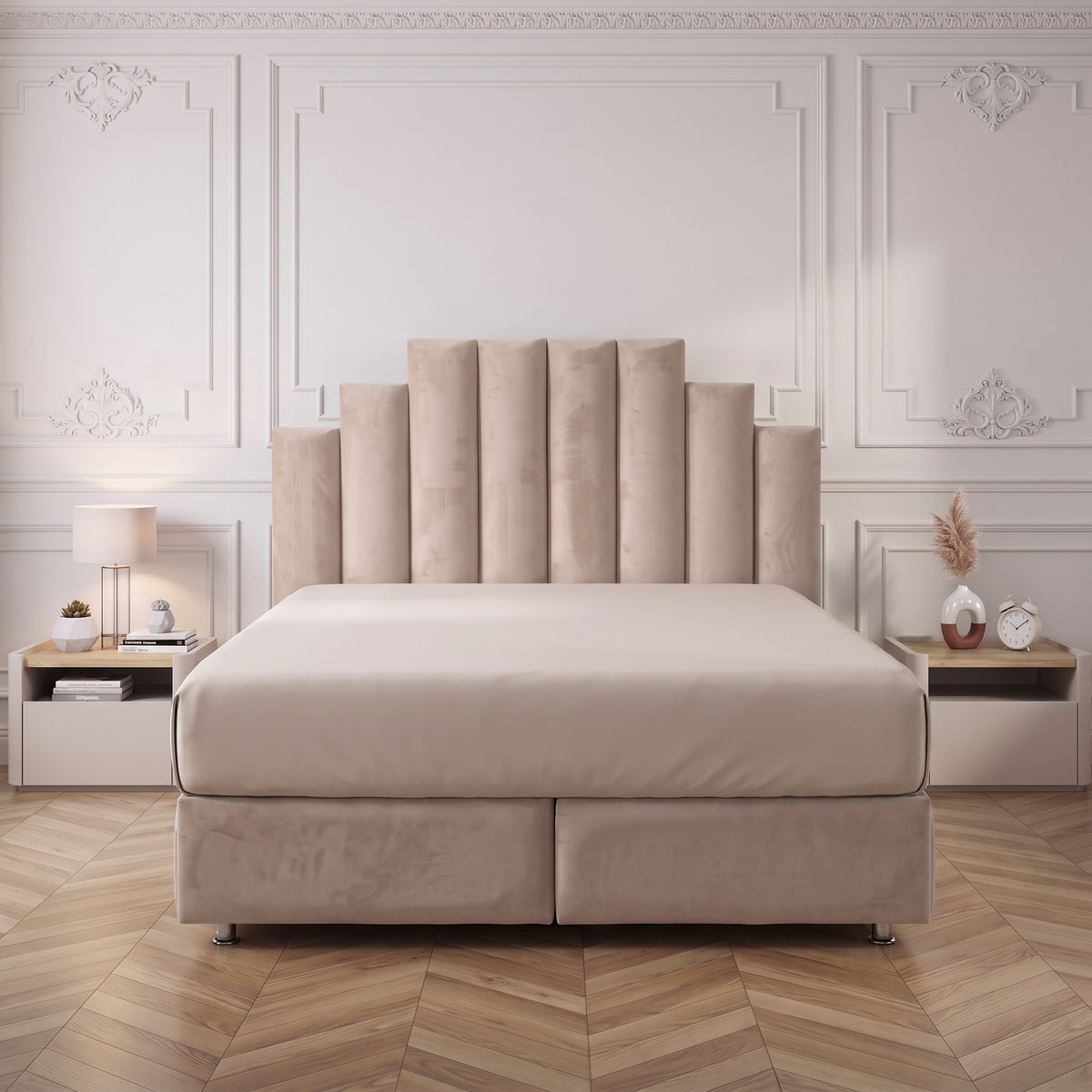 Lit Coffre Pyramide Beige - Design Élégant
