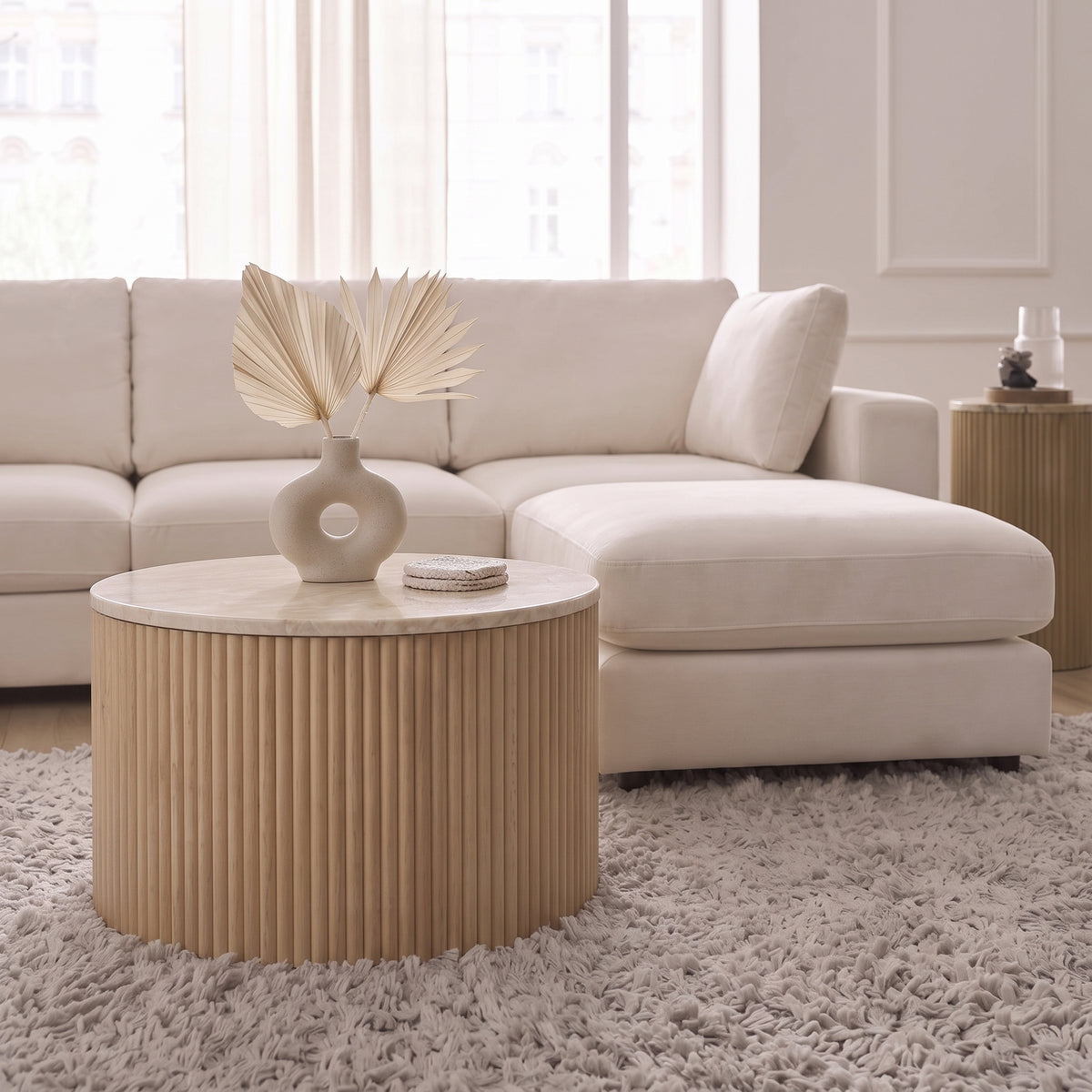 Canapé Julia Modulable - Velours Blanc - 3 Places + 1 Pouf